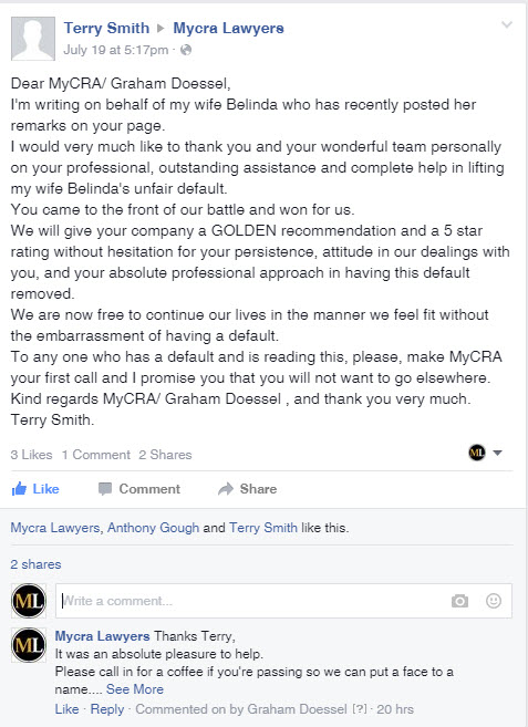 Terry Smith FB testimonial for Belinda