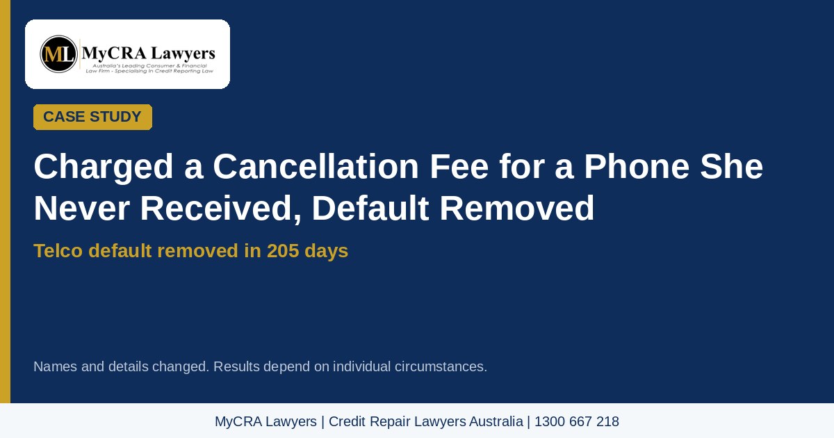 Featured image: charged a cancellation fee for a phone she never received, default removed